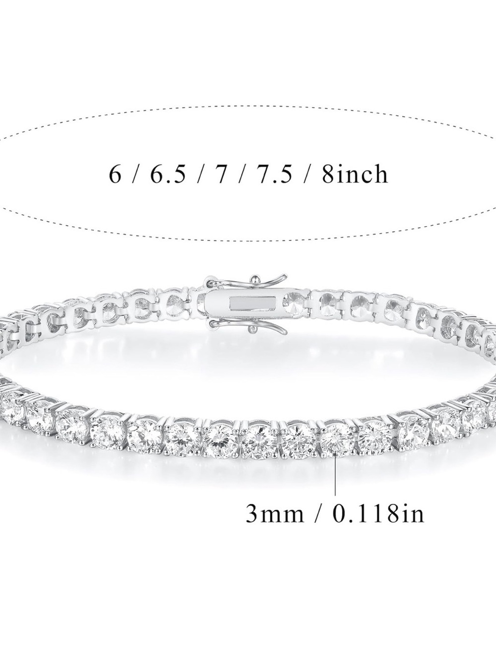 18K White/Yellow Gold Plated 3mm Cubic Zirconia Tennis Bracelet for Women or Men - Picture 2 of 5